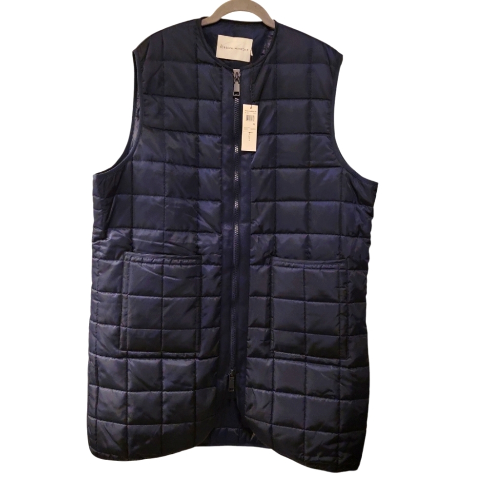 Rebecca Minkoff, NWT, Long Quilted Puffer Vest, Double Zipper, Navy Blue, Wom XL